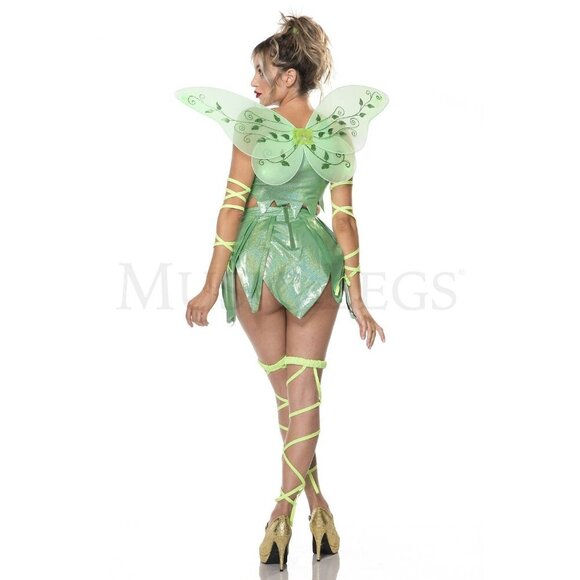 Fantasy Fairy  Pc Leaf Handkerchief Hem Crop Women's Green Costume Set Size M/L - Picture 5 of 6